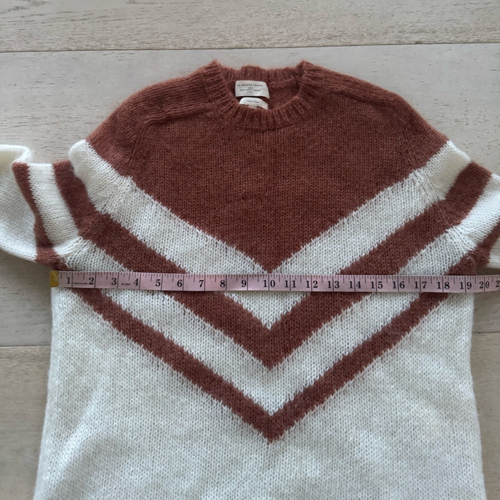 Sezane Joy Caramel Chevron Mohair Ecru Pullover Sweater - Picture 6 of 10